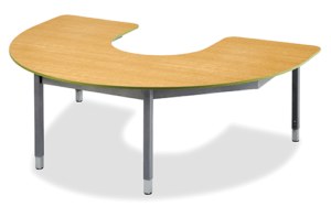 C-Shape table with laminate top and grey frame on a white background.
