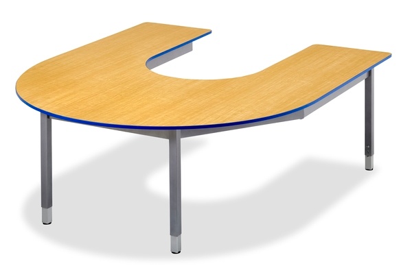 Horseshoe shaped table with Laminate top on a white background
