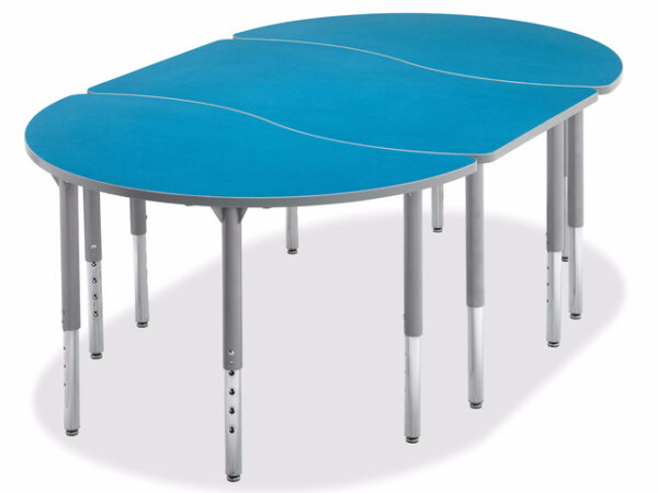 Two Big Horn Ogee Cirrus Tables fitted against an Ogee Breeze Table forming a large oval shaped table on a white background.