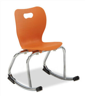 Rocker chair with chrome legs and orange seat back
