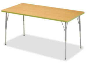 Rectangle table with laminate top and edge banding on a white background
