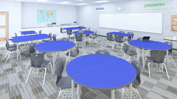 Classroom with various shaped tables