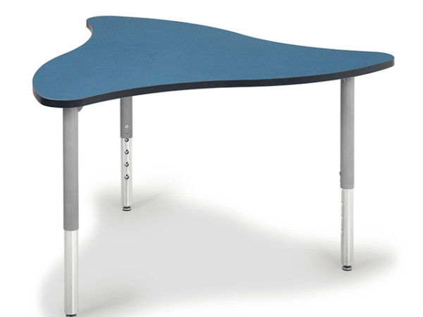 triangular shaped table with S-Curved sides and adjustable D-Shaped Legs