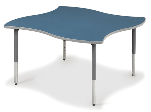 Square table with S-Curved sides.